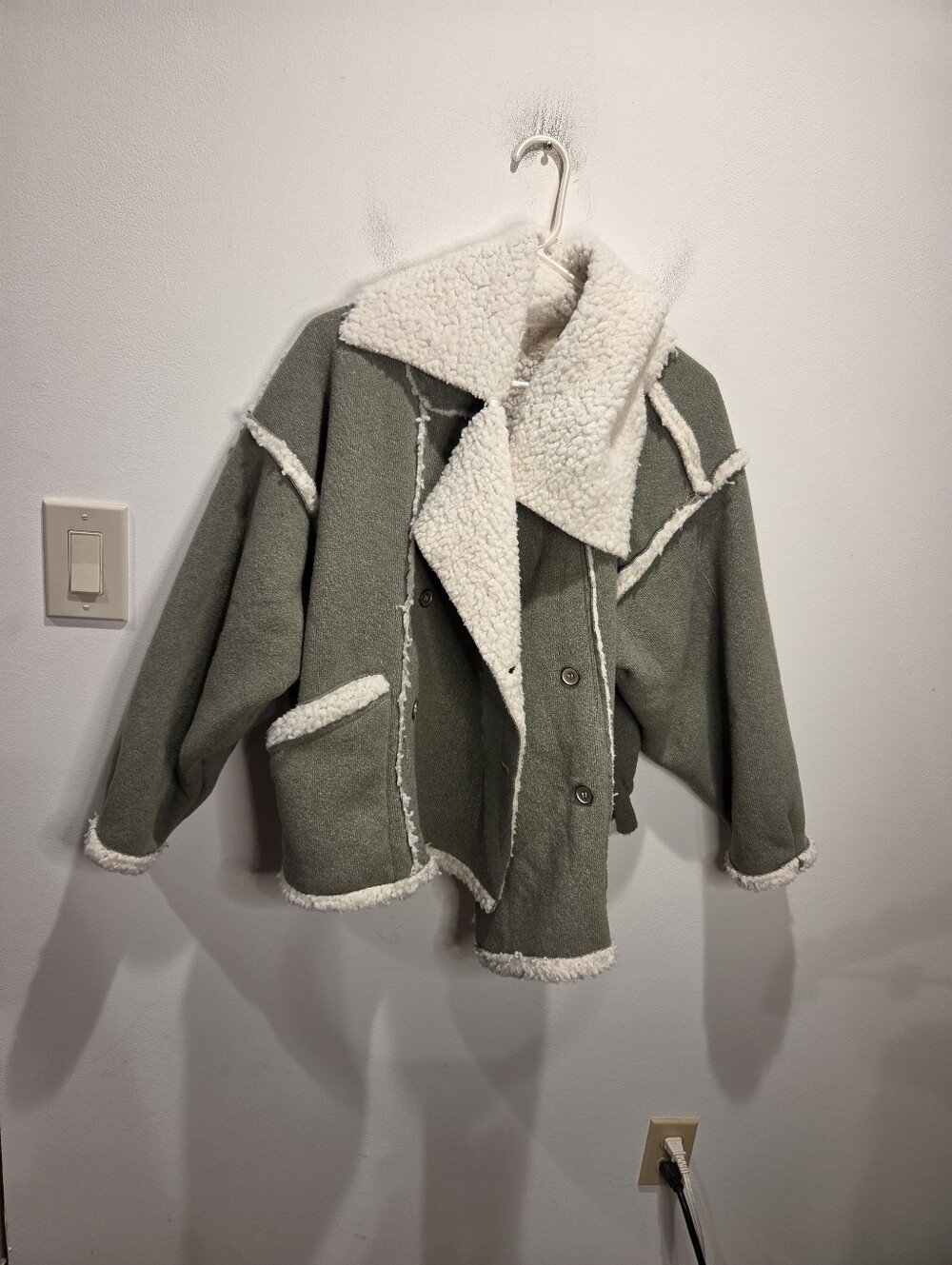 New Oil & Hali Size L Green Oversized Sherpa Trim Jacket - Picture 1 of 6
